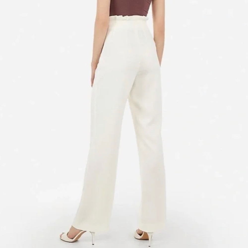 Express Super High Rise Cream Waisted Ruffle Top Wide Leg Business Pant